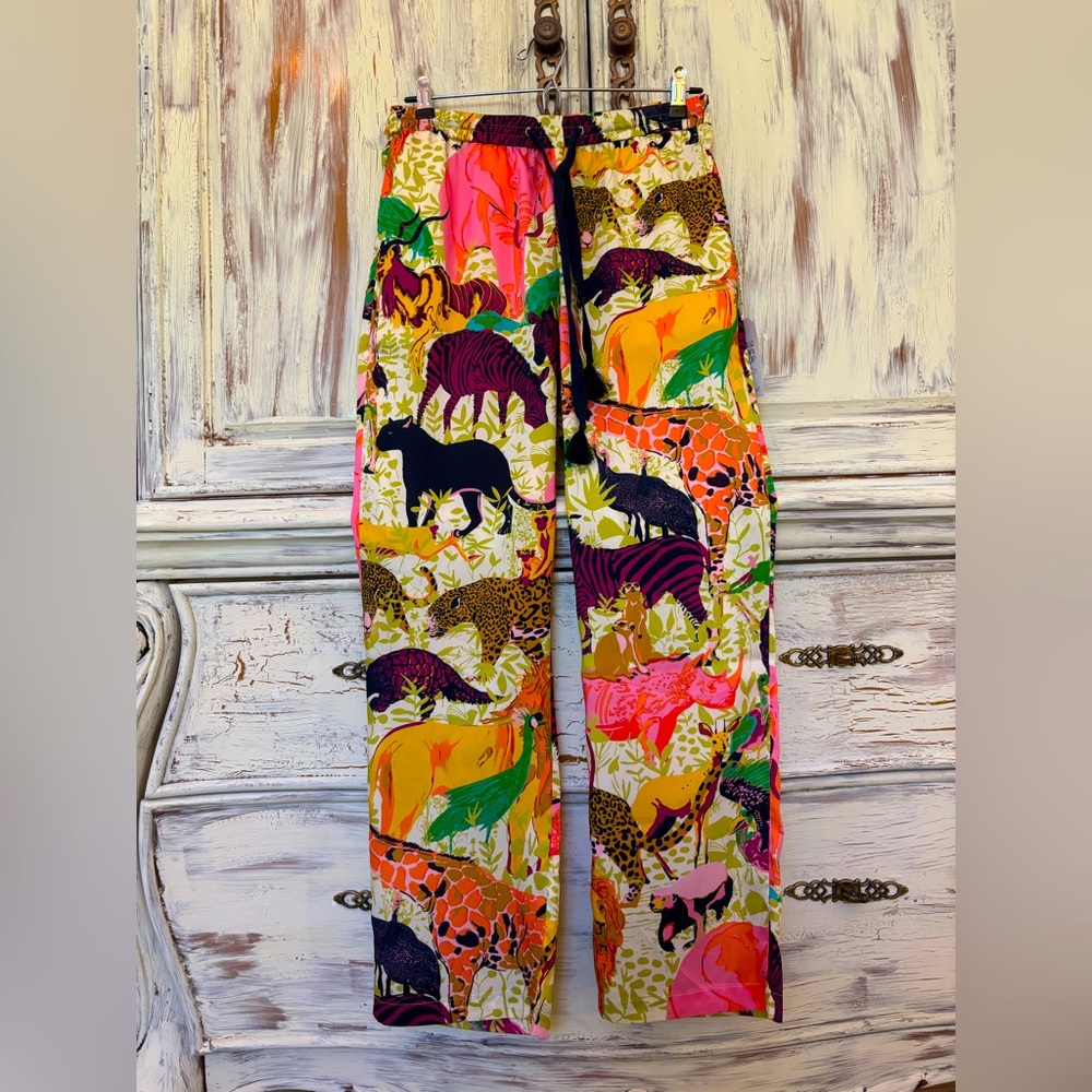 J. Crew Orange and Pink Casual Pants with Bold Animal Print